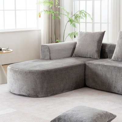 Modular Sectional Sofa With L-Shape Chaise,Cloud Sectional Modern Sleeper Couch With Deep Seat,Sponge Compression Sofas No Assembly Required   Grey-Corduroy Fabric