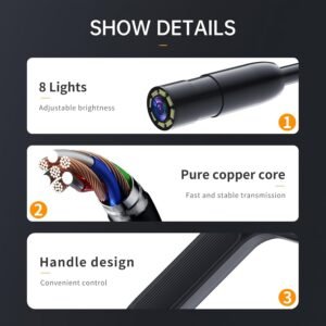 Borescope With Light, Industrial Endoscope Inspection Camera  With Light - 2,5,10M Snake Camera For Automotive, Aircraft, And Pipe Inspection - Portable Boroscope With Led Lighting For Clear Visual In
