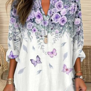 Women'S 3D Digital Printing Fashion Round Neck Loose Shirt