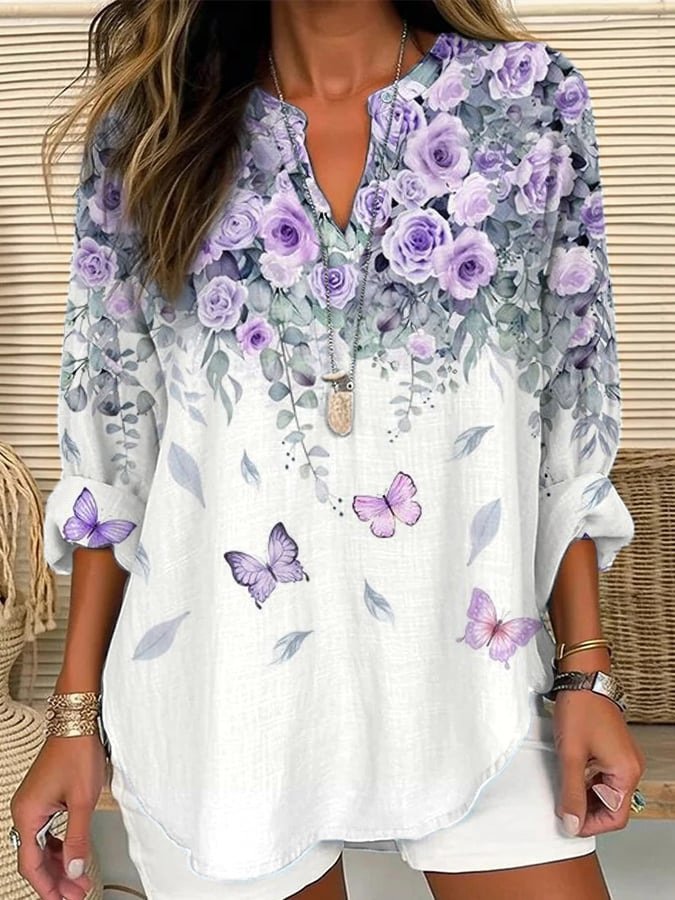 Women'S 3D Digital Printing Fashion Round Neck Loose Shirt