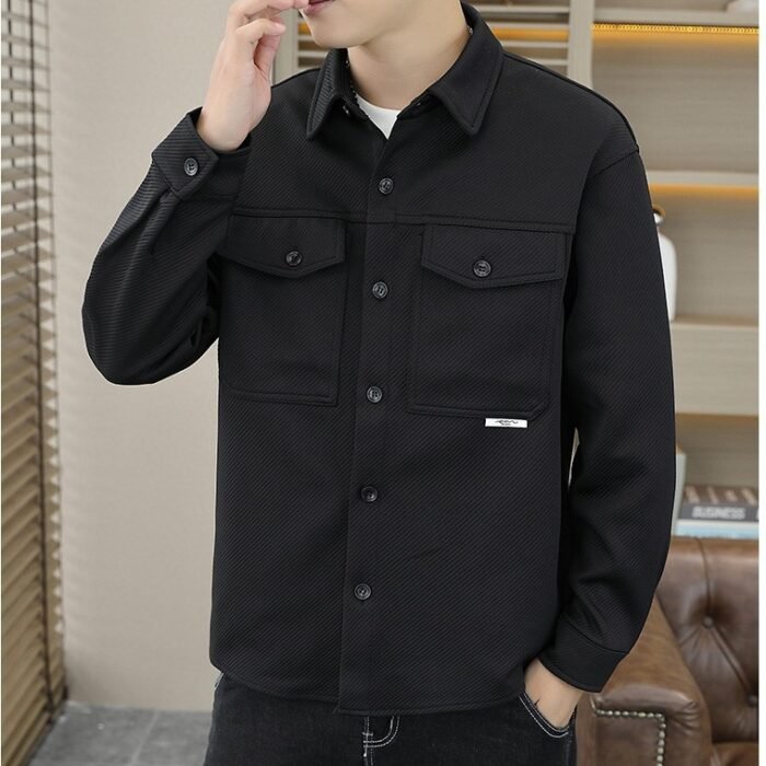 Twill Knitted Lapel Shirt Jacket Coat - Image 4