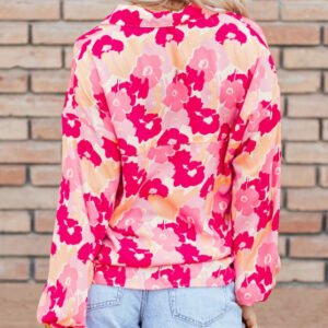 Blooming Floral Print Puff Sleeve Buttoned Shirt