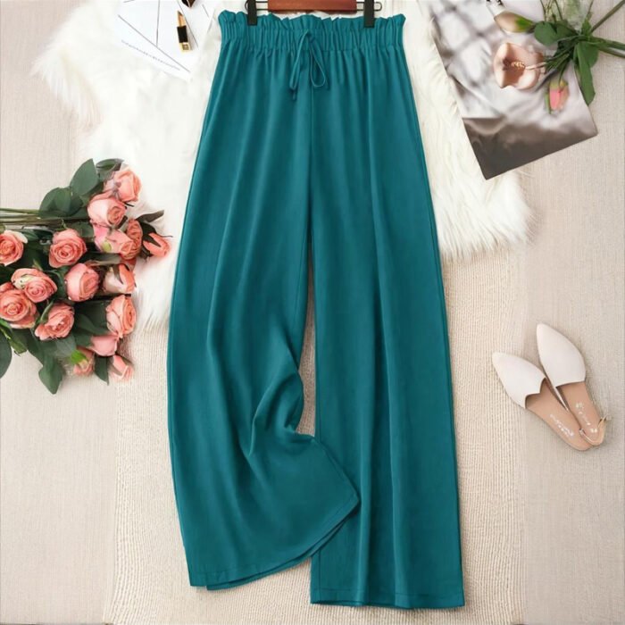Plus Size Women's Solid Color Wide Leg Pants With Elastic Drawstring Waist - Flowy Casual For Spring&Summer