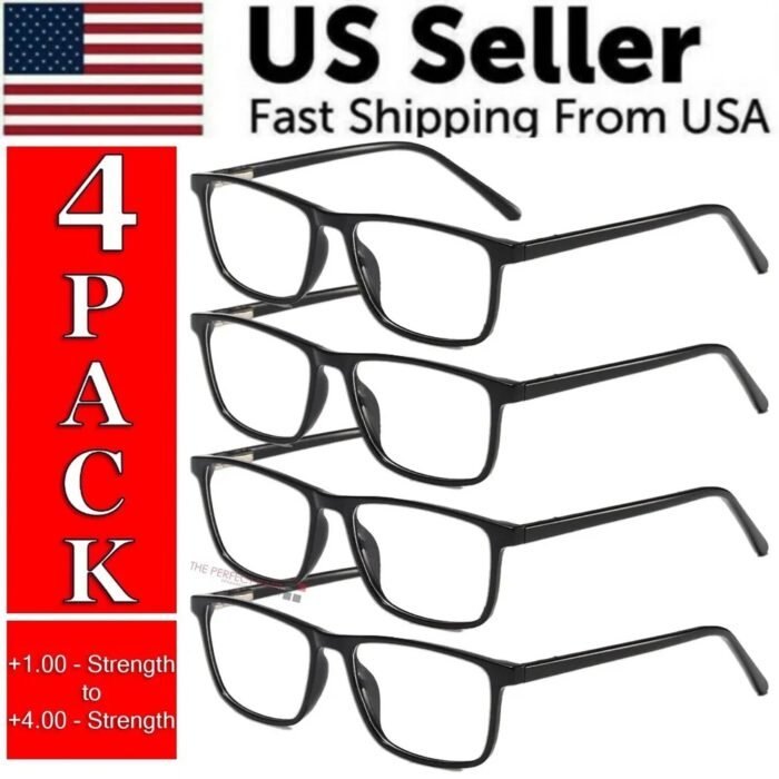 Reading Glasses Mens Womens Unisex Readers Eyeglasses 4 Pack Glasses New Square - Image 2