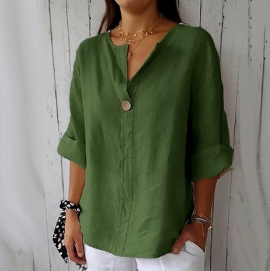 B83C37Bb-C396-49Cb-B519-687C8440B19A.jpg V-Neck Long-Sleeved T-Shirt Fashion Loose Cotton And Linen Button Tops For Women