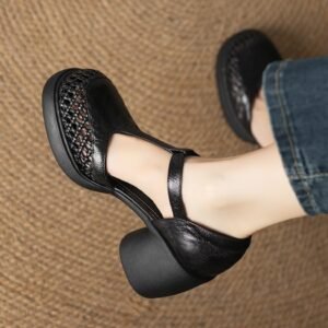 Ba3Fe275-9B05-43E4-83A6-8Efcd0D9F83A.jpg Round Head Thick Bottom Chunky Heel T-Strap High Heels