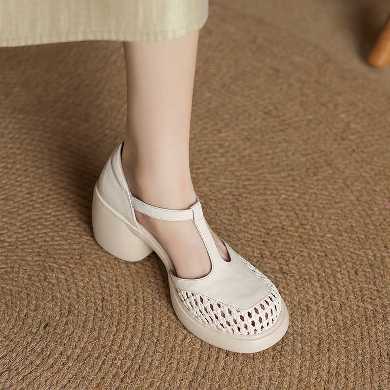 C0037Bdf-0C8E-40B1-A3Bb-61Eb8D42A405.Jpg Round Head Thick Bottom Chunky Heel T-Strap High Heels