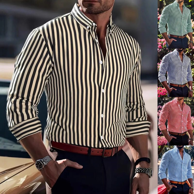 Men'S Striped Long Sleeve Shirt Men'S Striped Long Sleeve Shirt With Lapel Collar