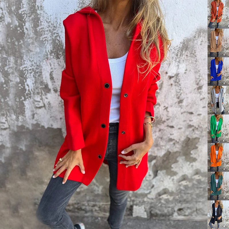 Casual Hooded Single-Breasted Cardigan Fashion Loose Solid Color Jacket Spring And Autumn Women'S Clothing