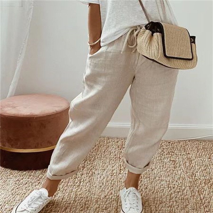 C1F4F84D-2573-4659-9C5F-0Df9E45F760D.jpg Women'S Fashion Cotton Linen Solid Color Casual Pants