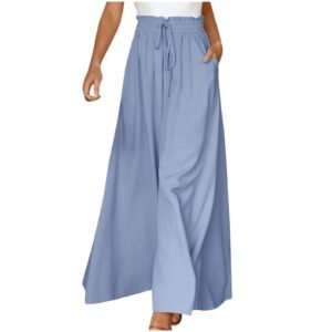 Women'S Fashion Wide Leg Elastic Waistband Wide Leg High Waist Long Dress Pants