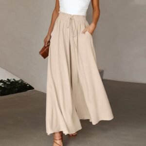 Women'S Fashion Wide Leg Elastic Waistband Wide Leg High Waist Long Dress Pants