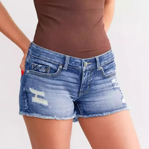 Women’s Ripped Denim Button Shorts Women’s Ripped Denim Button Shorts