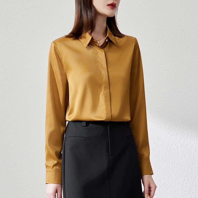 Graceful Satin Top Ol Business Clothing Shirt For Women
