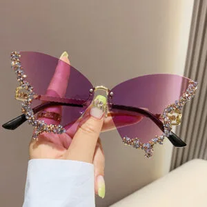 Diamond Butterfly Sunglasses – Premium Luxury Y2K Oversized Rimless Shades