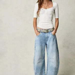 High Stretch Mid Rise Barrel Jeans