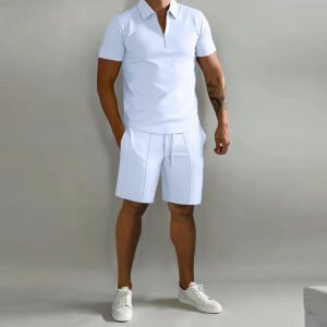 Men'S Shorts Suits Summer Short-Sleeved Polo Shirts And Drawstring Short Pants Fashion Set