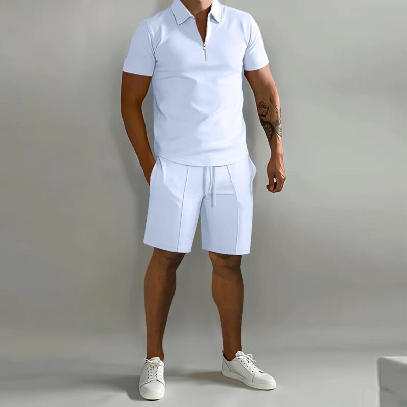 Men'S Shorts Suits Summer Short-Sleeved Polo Shirts And Drawstring Short Pants Fashion Set