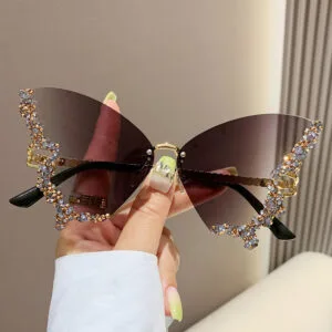 Diamond Butterfly Sunglasses – Premium Luxury Y2K Oversized Rimless Shades
