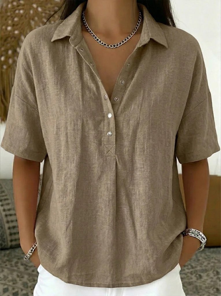 Summer Short-Sleeved Shirt Button Pullover Top Fashion Casual Women'S Clothing