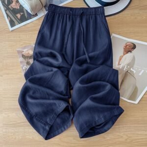 D4B96F4F-D1Ef-450B-B1D8-5Afba31344C2.Jpg High Waist Drape Linen Cropped Straight Pants