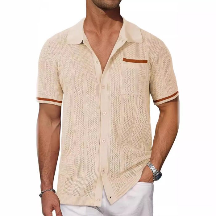 Short-sleeved Shirt Pocket Hollow Breathable Cool Summer Men's Casual Jacket Cardigan - Image 8