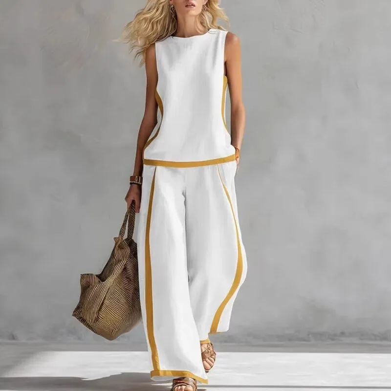 D69610D5-00A3-4F23-B824-80E1B6Ea9E99.Jpg Women'S Sleeveless Vest And Wide Leg Pants Set