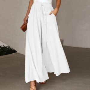 Women'S Fashion Wide Leg Elastic Waistband Wide Leg High Waist Long Dress Pants
