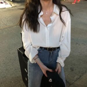 Long Sleeve White Shirt Women'S Blouse Chiffon Professional