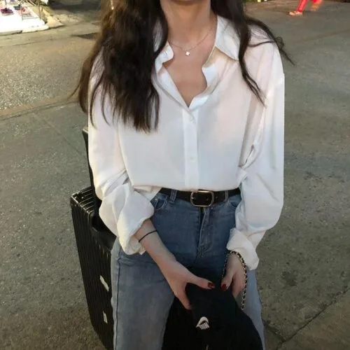 Long Sleeve White Shirt Women'S Blouse Chiffon Professional