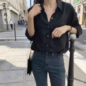 Long Sleeve White Shirt Women'S Blouse Chiffon Professional