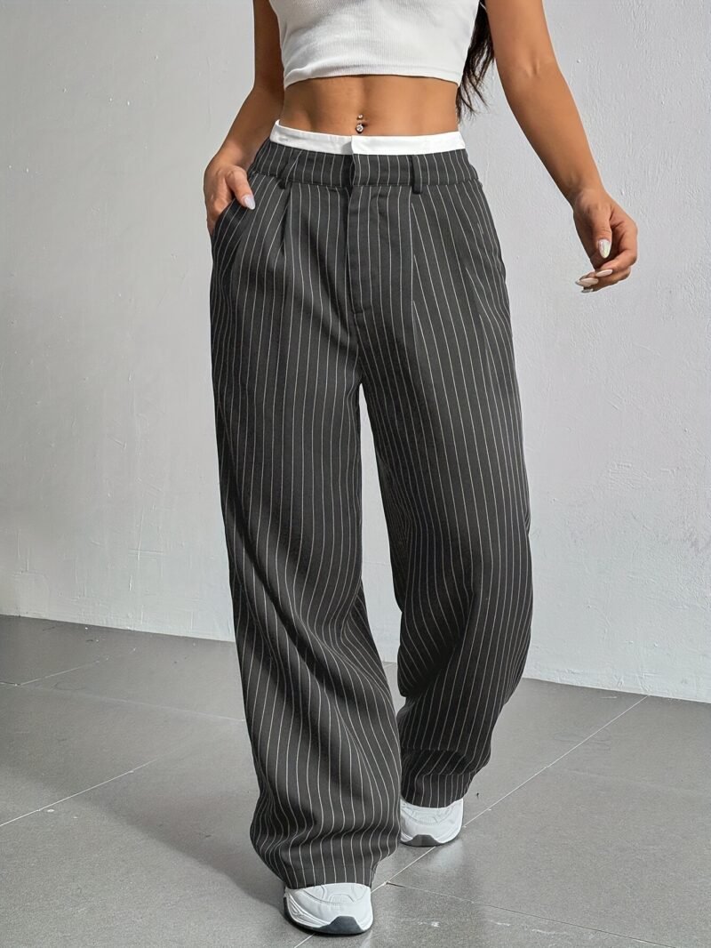 Dbed3Df8-5468-44F1-Aaa4-74F4E6288748.Jpg Stripe Printed Trousers Fashion High Waist Straight Leg Pants With Pocket Zipper Casual Suit Pants For Women