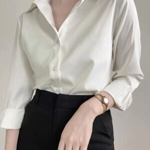 Women'S High-Grade Green Satin Shirt