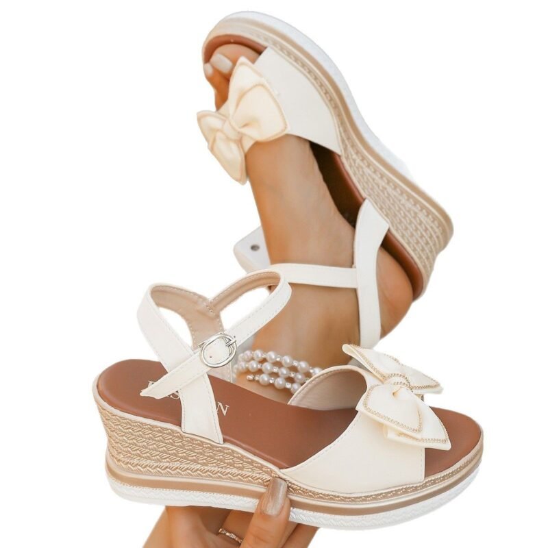 E13D1Bfd-8F07-49Fd-8A25-Ca2Bc0F23Ec1.Jpg Wedge Summer Bow Buckle Peep Toe Sandals