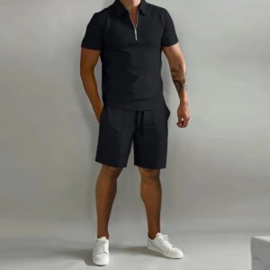 Men'S Shorts Suits Summer Short-Sleeved Polo Shirts And Drawstring Short Pants Fashion Set