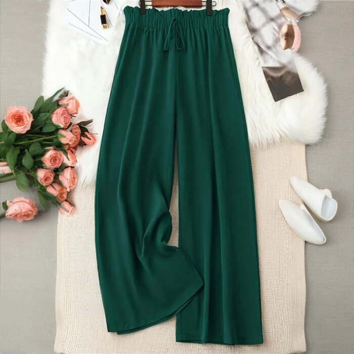 Plus Size Women's Solid Color Wide Leg Pants With Elastic Drawstring Waist - Flowy Casual For Spring&Summer - Image 6