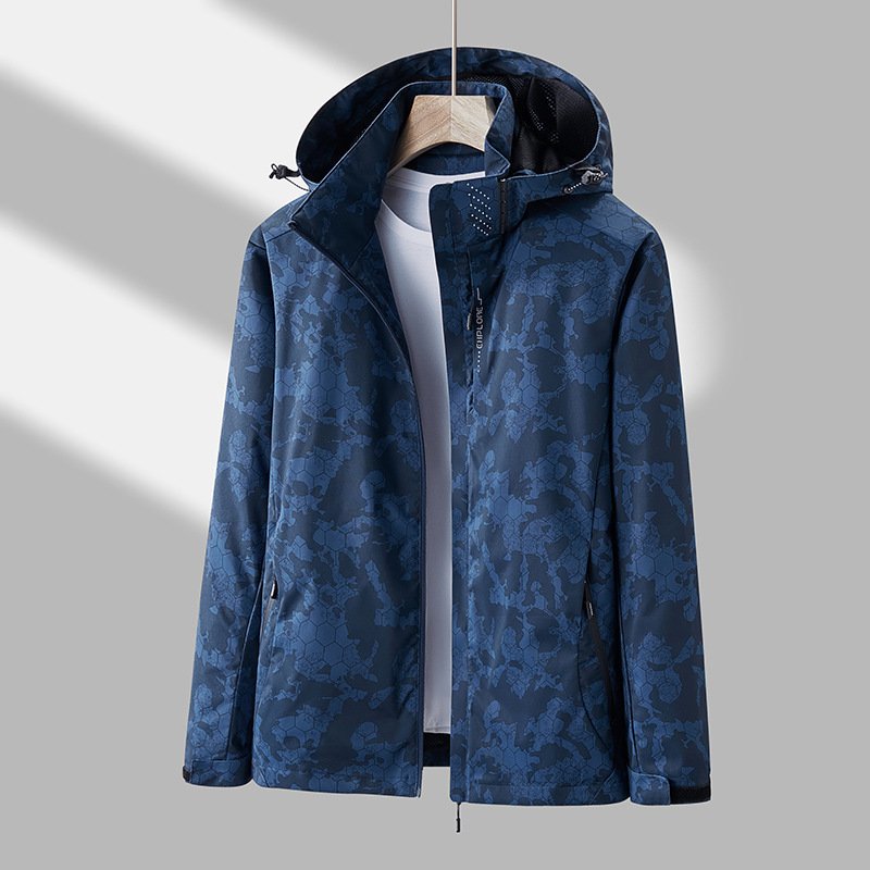 Printed Hooded Windbreaker Unisex Fashion Solid Color Zip-Up Jacket Waterproof Windproof Outwear For Women Men Clothing