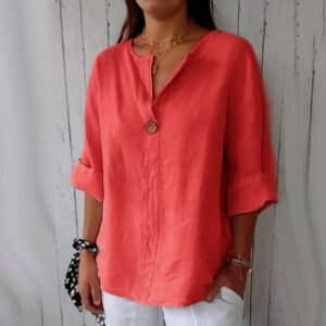 E7A31Bb3-9F80-4A30-A2D8-350B5Fb8474D.jpg V-Neck Long-Sleeved T-Shirt Fashion Loose Cotton And Linen Button Tops For Women