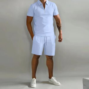 Men'S Shorts Suits Summer Short-Sleeved Polo Shirts And Drawstring Short Pants Fashion Set