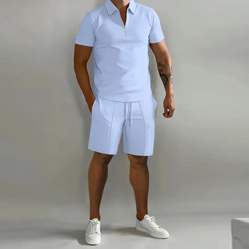 Men'S Shorts Suits Summer Short-Sleeved Polo Shirts And Drawstring Short Pants Fashion Set