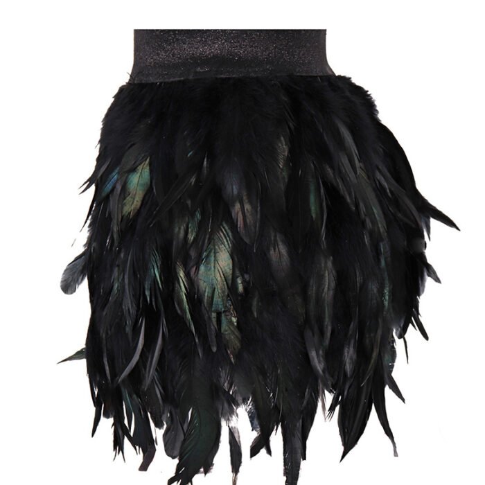 Women's Unique Faux Feather Asymmetrical Mini Skirt - Gothic Party Dance Skirt For Summer Events - Image 3