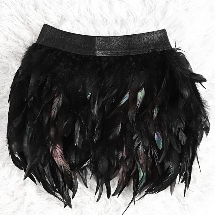 Women's Unique Faux Feather Asymmetrical Mini Skirt - Gothic Party Dance Skirt For Summer Events - Image 7
