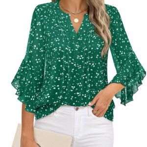 Lotus Leaf 34 Sleeve Top Solid Color Fashion