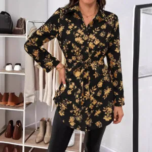 Elegant Floral Print Long Sleeve Shirt