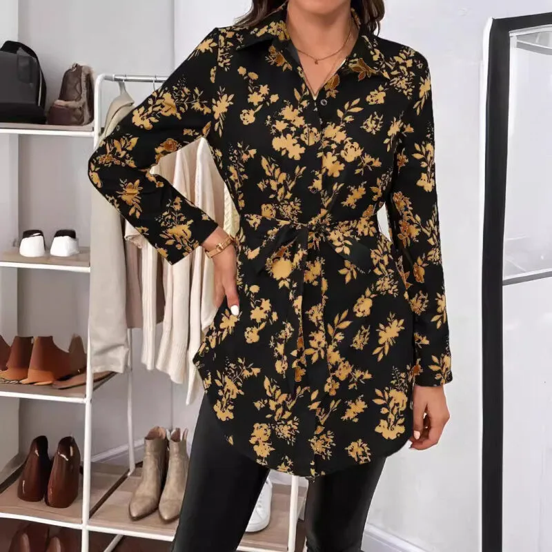 Elegant Floral Print Long Sleeve Shirt