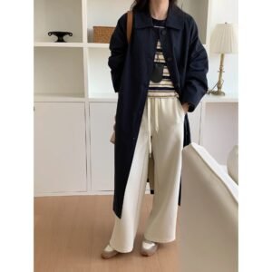 Simple Temperament Lapel Loose Long Trench Coat