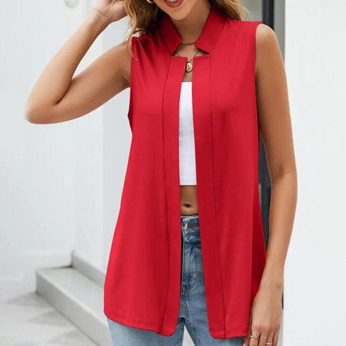Women's Elegant Solid Sleeveless Vest Cardigan - Stand Collar Summer Outerwear - Image 10
