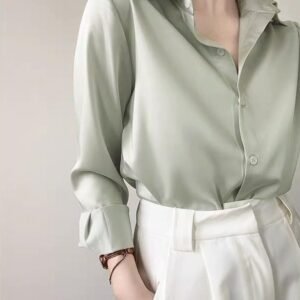 Women'S High-Grade Green Satin Shirt
