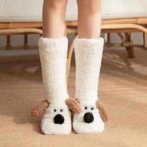 Cute Cartoon Dog Floor Socks Winter Warm Non-Slip Plush Socks For Women