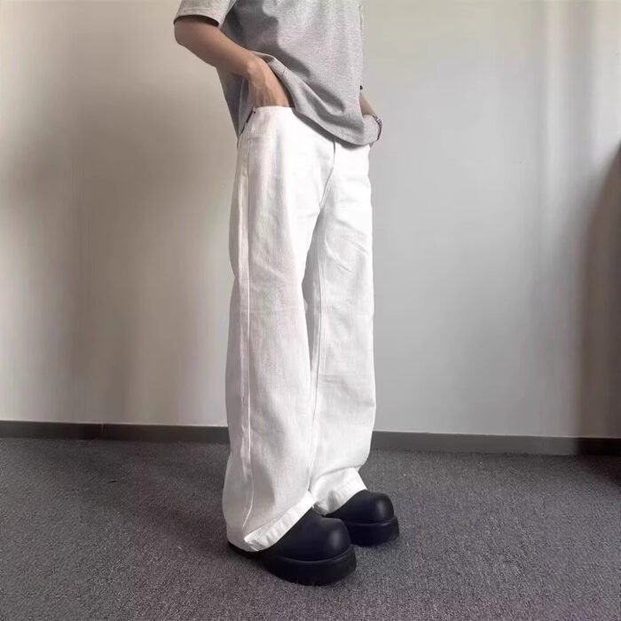 High-grade Loose Straight Wide Leg American High Street White Jeans Men - Image 5